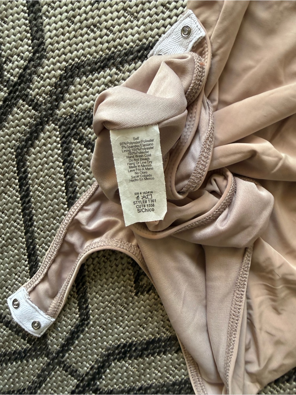 Women's Nude Scoop Neck Snap Spandex Bodysuit - Picture 6 of 6